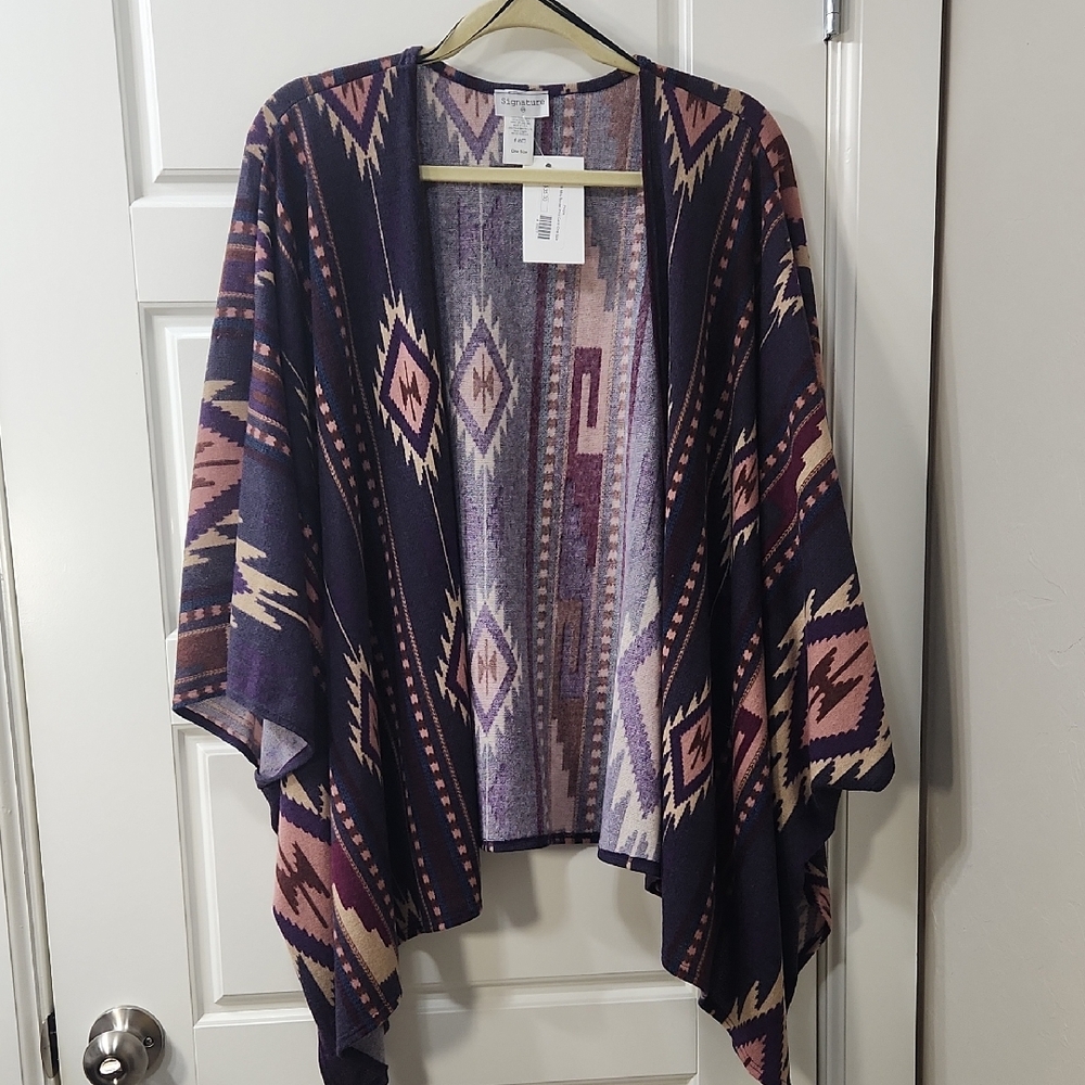 NWT Aztec Print Open Front Cardigan - Purple & Mauve O/S